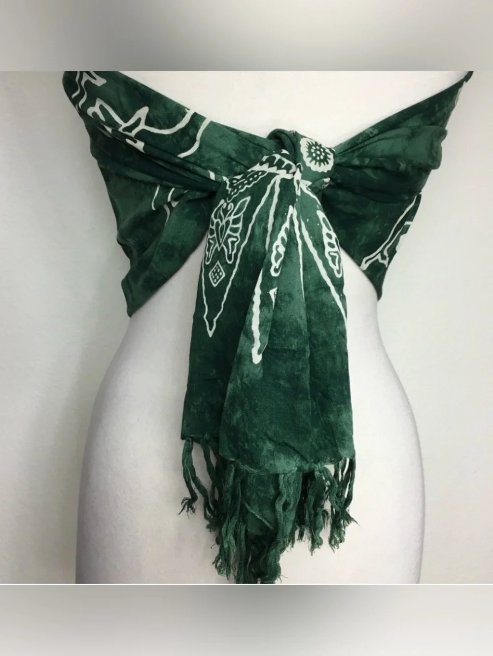 ISLA Girl Hawaii Green Tie Dye Dolphin Tribal Print Fringe Edge Long Scarf Boho
